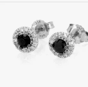 Black And White Diamond Earrings 1/2 ct tw 10k White Gold - Picture 1 of 3