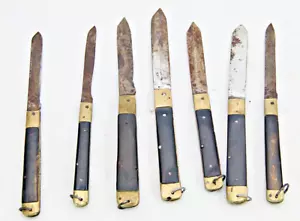 7 Pcs Lot Vintage Folding Pocket Knives: Iron Blade with Bakelite & Brass Handle - Picture 1 of 24