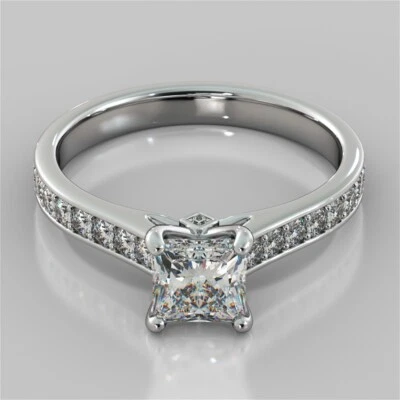 Anillo de boda de diamantes talla princesa de 2,50 quilates cultivado en laboratorio de oro blanco macizo de 14 quilates talla 7 Foto 1 de 4