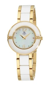 Women's Watch Stainless Steel White Ceramic 8 Diamonds Gold Plated 1032044 - Picture 1 of 1