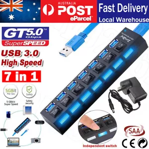 7 Ports USB 3.0 HUB Powered +High Speed Splitter Extender PC AC Cable Adapter AU - Picture 1 of 14