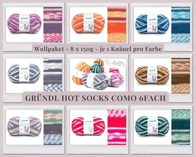 Wollpaket Sockenwolle "Gründl Hot Socks Como 6fach" 8x150g, je 1 Farbe im Set - Bild 1 von 4