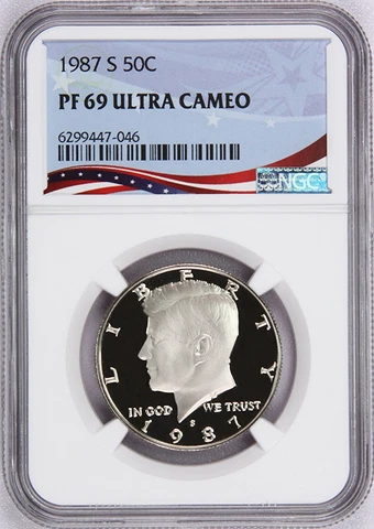 1987-S Proof Kennedy Half, Graded PF69UC by NGC ~ NEW Patriotic OSR Label! Cover
