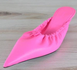 NEW Balenciaga 637652 Neon Pink Nappa Leather Knife SCRUNCH MULE Shoes 40 10 - Picture 1 of 10