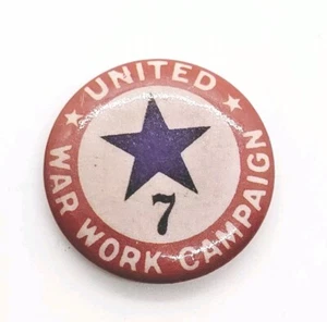 Original United War Work Campaign Pinback 7 Volunteer Organizations Whitehead - Picture 1 of 2