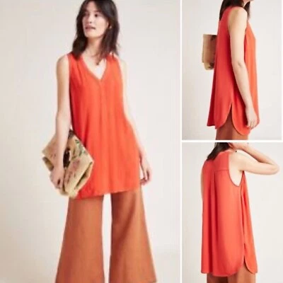 Anthropologie Maeve Colonsay V-neck Sleeveless Tunic Top SMALL Orange Tank - Image 1 of 4