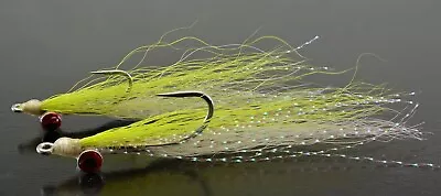 6ct - Chartreuse & White Clouser Minnow Flies - Mustad Saltwater Duratin Hooks