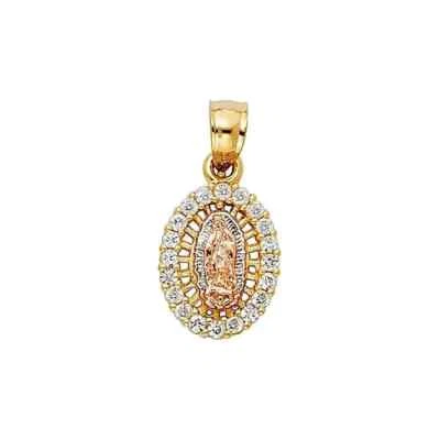 Colgante Virgen María Diamante Corte Redondo 1.00Ct VVS1/D Acabado Oro Amarillo 14K Foto 1 de 2