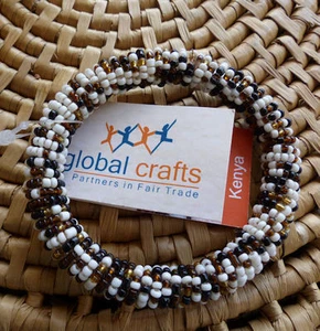 African Jewelry Maasai Masai Beaded Bracelet Bangle Kenya Fair Trade WH/Br/Bl SM - Picture 1 of 1