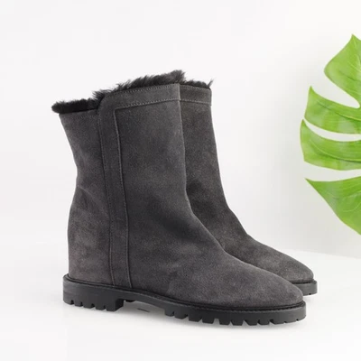 Bota Aquatalia Feminina Cate Tamanho 6.5 Impermeável Cinza Shearling Cunha Escondida Lug - Imagem 1 de 4