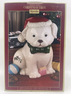 Spode Christmas Tree Puppy Cookie Jar Doggie Treat Jar Read Damaged Box - Image 1 of 4