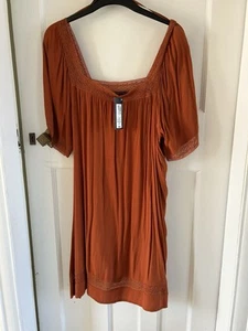 BNWT MARKS & SPENCER COLLECTION RUST SUMMER DRESS SIZE 22 SQUARE NECK/BACK - Picture 1 of 11
