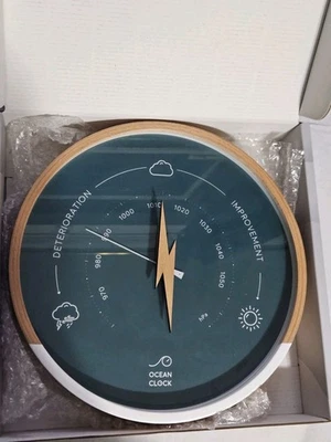 Open Box 9" BAROMETER Clock Dial In Beechwood Frame France Ocean Clock D. Green - Image 1 of 4