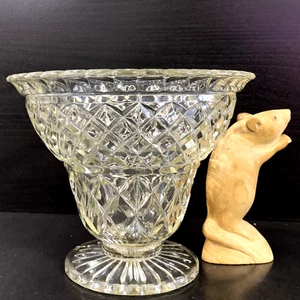 Crown Crystal Vtg - Art Deco DEPRESSION GLASS FOOTED VASE 14.5cmH, Broad Rim VGC - Bild 1 von 9