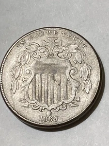 1869 5C Shield Nickel AU Details-Whizzed - Picture 1 of 11