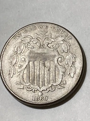 1869 5C Shield Nickel AU Details-Whizzed - Image 1 of 4