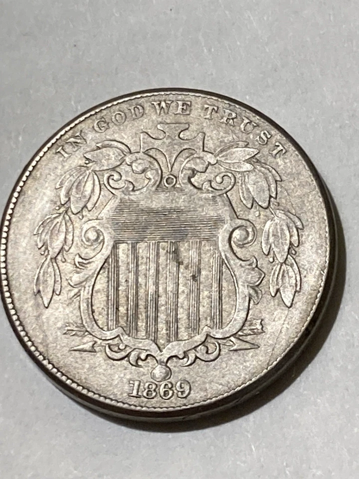 1869 5C Shield Nickel AU Details-Whizzed - Image 1 of 4