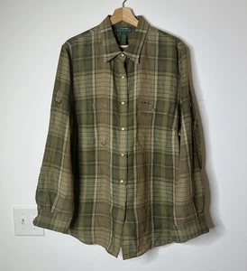 Camisa de mujer Lauren Ralph Lauren 2X a cuadros con botones de safari manga larga 100 % lino - Imagen 1 de 7