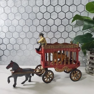 Vintage Cast Iron Overland Circus Horse Drawn Wagon Toy With Tiger - Picture 1 of 24