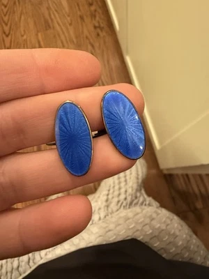 VINTAGE DAVID ANDERSEN STERLING NORWAY Marked Blue Guilloche Oval - Image 1 of 4