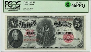 1907 $5 Legal Tender FR# 83 PCGS Gem New 66PPQ GCC Green - Picture 1 of 2