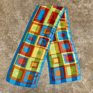 Vintage Bright Multi Geometric Rectangle Scarf 10” X 58”-Good Condition - Picture 1 of 4