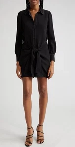 Mini Vestido Camisa Cinq a Sept Gaby Negra Corbata Frontal Talla 4, Crepé, NUEVO SIN ETIQUETAS, $395 - Imagen 1 de 13