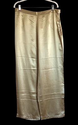 Pantalones de seda Chico’s Design para mujer talla 3 XL dorados elásticos espalda pierna ancha fluidos nuevos con etiquetas Foto 1 de 4