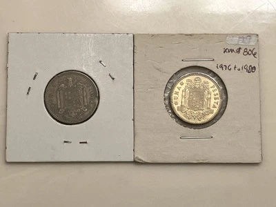 Monedas antiguas antiguas Franco de una peseta de España 1953 y 1975 del mundo extranjero Foto 1 de 4