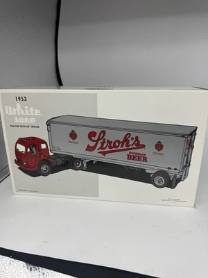 FIRST GEAR 1953 WHITE 3000 STROH'S BOHEMIAN BEER caminhão de transporte semi 19-1917 - Imagem 1 de 4