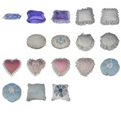 Vintage Handmade Embroidery Elegant Silk Throw Pillow Lot Set Heart Boudoir Lace - Image 1 of 4