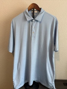 Peter Millar Summer Comfort Performance Teal Striped Polo Men’s Large - Picture 1 of 8