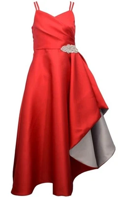 NEW Bonnie Jean Girls Size 8 "RED MIKADO" Jewel Waist Ballgown Christmas Dress - Image 1 of 3