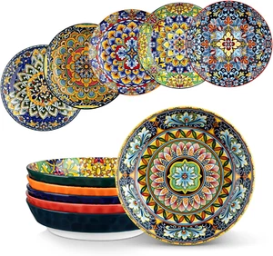 Set of 6 Ceramic Pasta and Salad Bowls - 32 oz Large Colorful Serving Bowls - Picture 1 of 8
