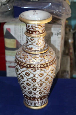 14" Jaipuri handbemalter Marmor-Blumentopf mit goldenem Design,... - Bild 1 von 2