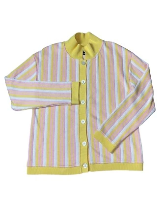 Cárdigan mujer Zara talla mediana botón delantero manga larga amarillo rosa rayas Foto 1 de 4