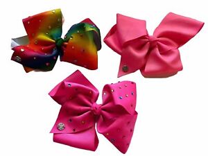 JoJo Siwa Large Hair Bow Clip-on Set Lot (3) Pink & Multicolor 6”