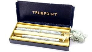 VINTAGE TRUE POINT FÜLLFEDERHALTER SET IN BOX IN GRAU SMOKE 14K FEINE FEDER ENGLAND - Bild 1 von 14