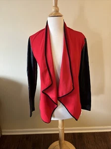 Joseph Ribkoff Faux Leather Drape Front Cardigan/Blazer - Picture 1 of 13