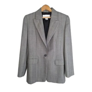 Vintage Linda Allard for Ellen Tracy Wool Blazer Size 4 Gray Black Single Button - Picture 1 of 9