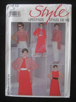 STYLE PATTERN - 1013 LADIES COLLARLESS SHIRT TOP PANTS FLARED SKIRT SZ 8 UNCUT  - Image 1 of 2