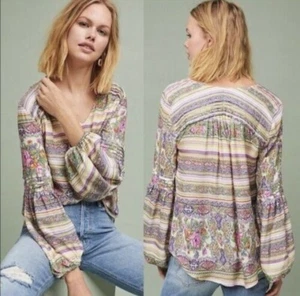 Anthropologie Maeve Ceresco Bauern Top •S• Blumendruck Bluse BOHO Shirt Puff - Bild 1 von 12