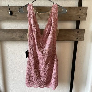 NWT Bebe Light Pink Lace Dress Sexy Bodycon Sheer Nude Lining Neckline XS $119 - Picture 1 of 13