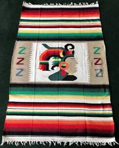 4' x 7' Vintage Folk Art Latin Mexican Aztec Salti Blanket Weaving Wool Rug #3