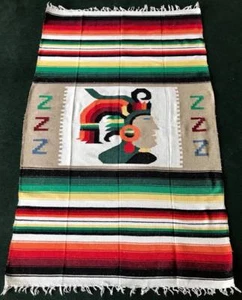 4' x 7' Vintage Folk Art Latin Mexican Aztec Salti Blanket Weaving Wool Rug #3 - Picture 1 of 4