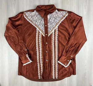 Vintage Rockmount Ranch Wear Button Down Shirt Lace Satin Rockabilly Size 38 USA - Picture 1 of 13
