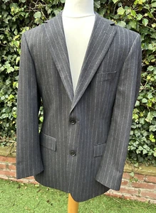 Hugo Boss Guabello Wool Cashmere Royal Flannel Grey Pin Stripe Blazer Chest 38R - Picture 1 of 13