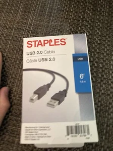 Staples 6' Computer USB to Printer/Camera A/B USB Cable 1.8 m 6 Ft New - Picture 1 of 2