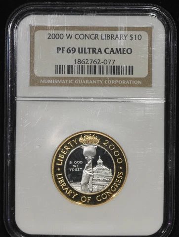 2000 W Library of Congress $10 Bi-Metallic Gold & Platinum PF-69 Ultra Cam Cover