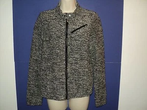 Lauren Ralph Lauren Jacket Tweed Knit Women's Size M Black & Gray Zip Front - Picture 1 of 3